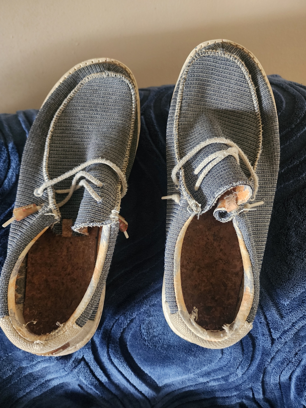 Hey Dude Navy Canvas Boat Shoes with Cream Accents